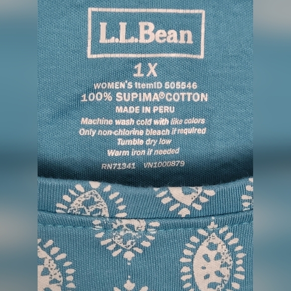 L.L. Bean Supma Cotton Printed 3/4 Sleeve Top - Picture 2 of 6